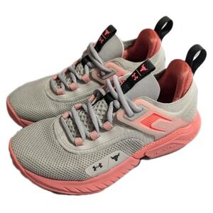 Under Armour Project Rock HOVR Training Shoes Womens 6.5 Gray Pink Gym